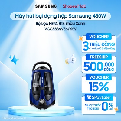 Máy hút bụi dạng hộp Samsung 430W VCC8836V36/XSV - Bộ Lọc HEPA H13,  màu Xanh