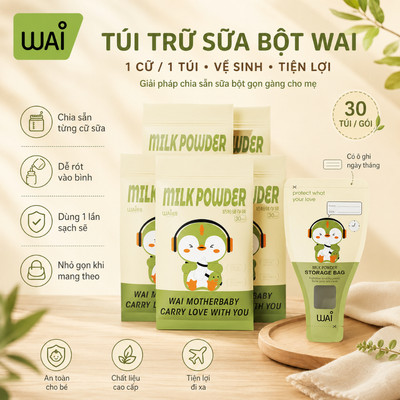 Túi đựng sữa bột cho bé Wai Túi trữ sữa bột cho bé đi ra ngoài KidAndMom hộp 30 túi an toàn tiện lợi