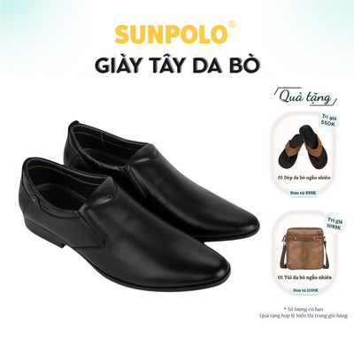 [ Xả kho ] Giày tây nam Da bò cao cấp SUNPOLO mũi nhọn, đế cao 2.5cm - SPH264