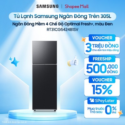 Tủ Lạnh Samsung Ngăn Đông Trên 305L RT31CG5424B1SV - Ngăn Đông Mềm 4 Chế Độ Optimal Fresh+, màu Đen