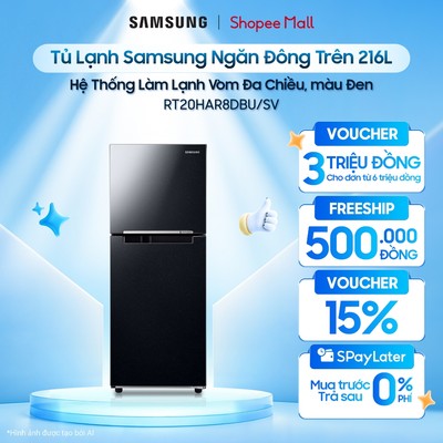 Tủ Lạnh Samsung Ngăn Đông Trên 216L RT20HAR8DBU/SV - Hệ Thống Làm Lạnh Vòm Đa Chiều, màu Đen