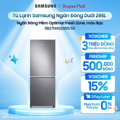 Tủ Lạnh Samsung Ngăn Đông Dưới 285L RB27N4020S9/SV - Ngăn Đông Mềm Optimal Fresh Zone, màu Bạc