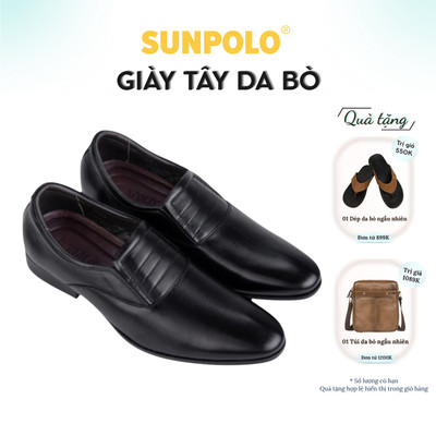 [ Xả kho ] Giày tây nam da bò SUNPOLO đế cao su lót liền da thật SPH342