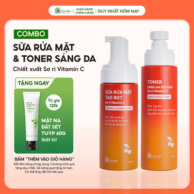 Bộ Đôi Làm Sạch Sâu Sáng Da Mờ Thâm Nám Sữa Rửa Mặt Và Toner Vitamin C Cỏ Mềm