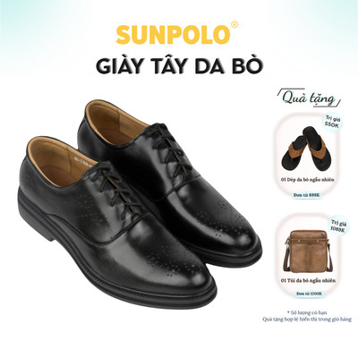Giày tây nam da bò thủ công cao cấp buộc dây SUNPOLO MU3104