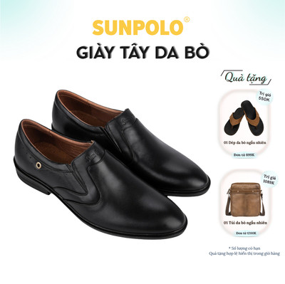 Giày tây nam Da bò SUNPOLO giày đi làm văn phòng, công sở đế cao 3cm MU0112