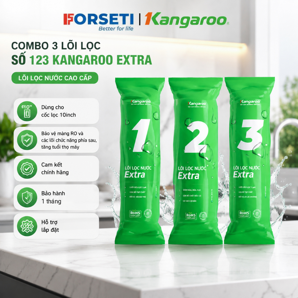 Bộ 3 Lõi Lọc Nước Kangaroo Extra 123 Chính Hãng – Lõi Thô Số 1 2 3 Cho Máy Lọc…