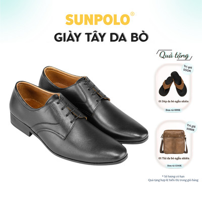 Giày tây nam Da bò SUNPOLO giày đi làm văn phòng cột dây đế cao 3cm TAY111
