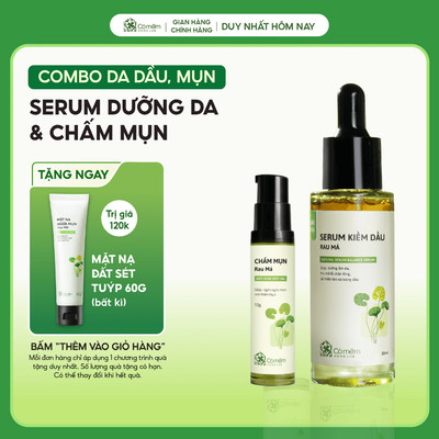Combo Kiềm Dầu Giảm Mụn Mờ Vết Thâm Mụn Serum Chấm Mụn Rau Má Cỏ Mềm