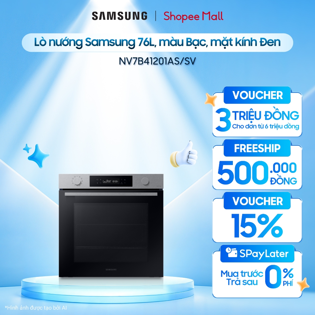 Lò nướng Samsung NV7B41201AS/SV 76L, màu Bạc, mặt kính Đen