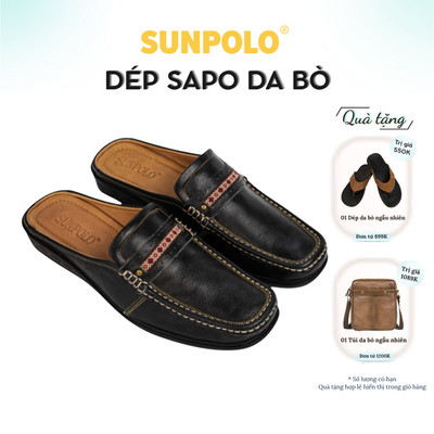 Dép sabo Giày sục nam Da bò cao cấp SUNPOLO đi làm công sở, đi chơi SPO002