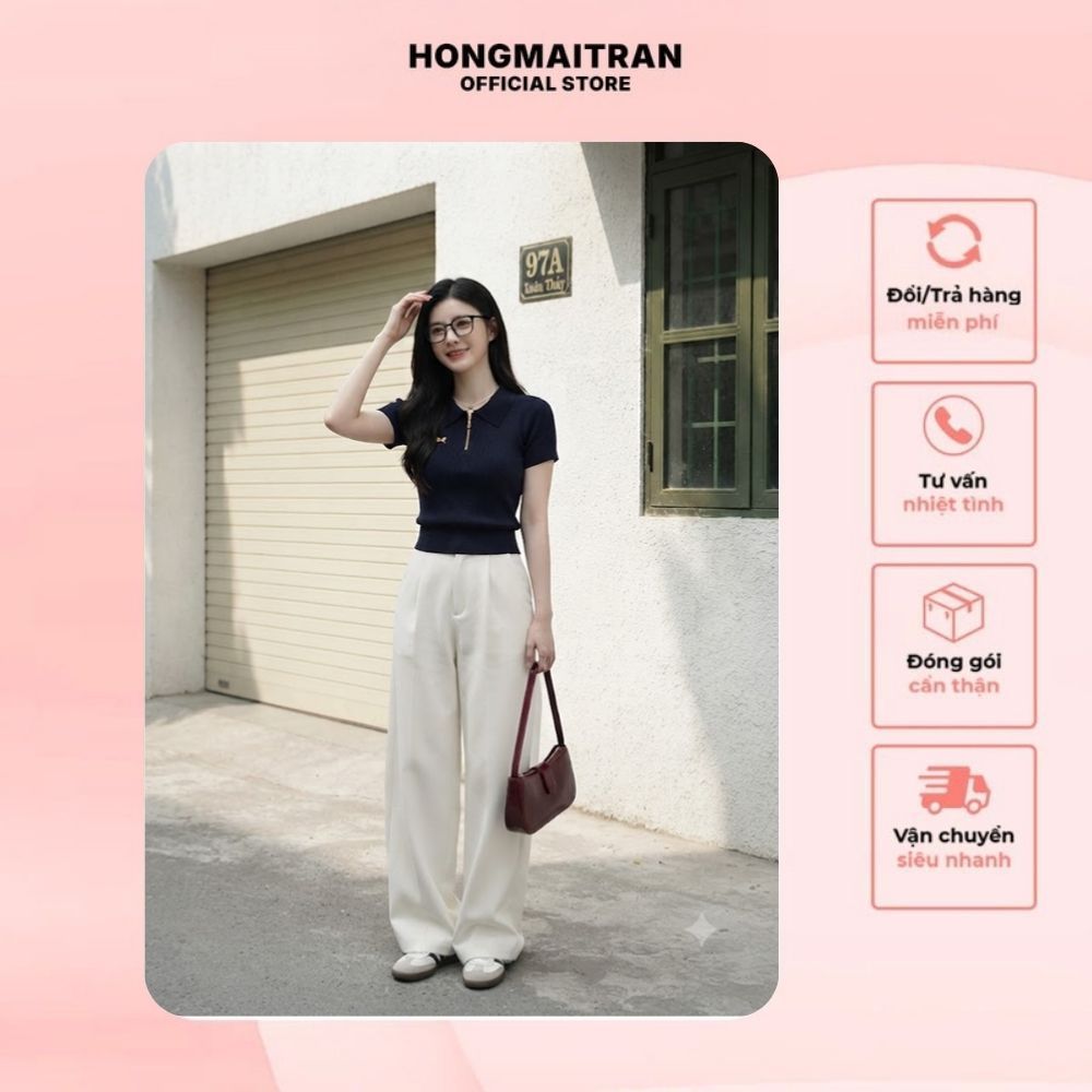 Đồ Nữ MeiMei Set Áo Phối Khóa Kéo Kết HợpQuần Suông Ống Rộng Thời Trang Nữ Thanh Lịch ST29948