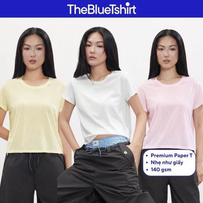 TheBlueTshirt - Áo thun trắng tay ngắn cổ tròn phom boxy cotton pha lanh cao cấp cho nữ - Paper Boxy T