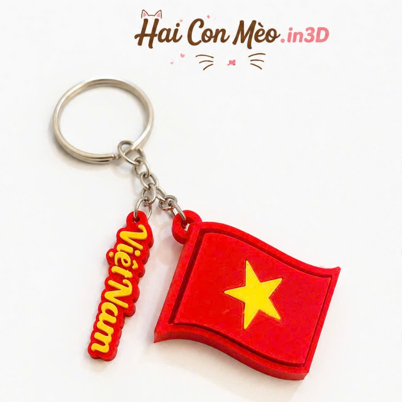 Móc Khóa Cờ Việt Nam Chữ Việt Nam CLICK VUI TAY IN 3D - Phụ Kiện Trang Trí Balo, Chìa Khóa