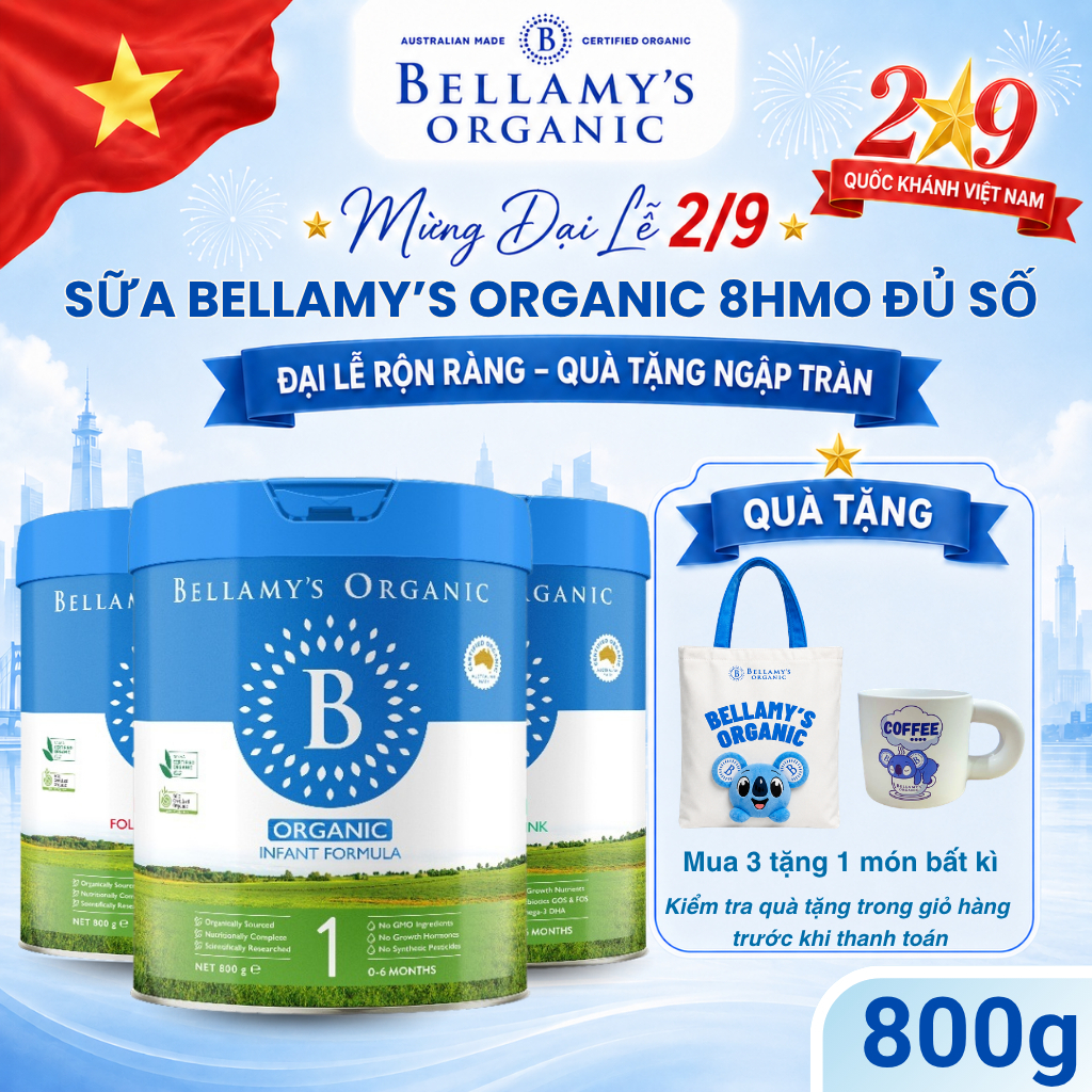 Sữa Bellamy Organic 8HMO Đủ Số - Thùng 3 Lon 8HMO Úc - Tăng cường Miễn Dịch Cho Bé - BELLAMY'S