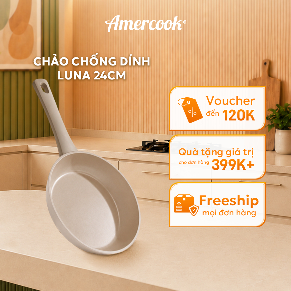 Chảo chống dính bếp từ Amercook LUNA - Chảo nhôm rèn phủ Ceramic cao cấp chuẩn Mỹ (Size 20/24/26/28cm)