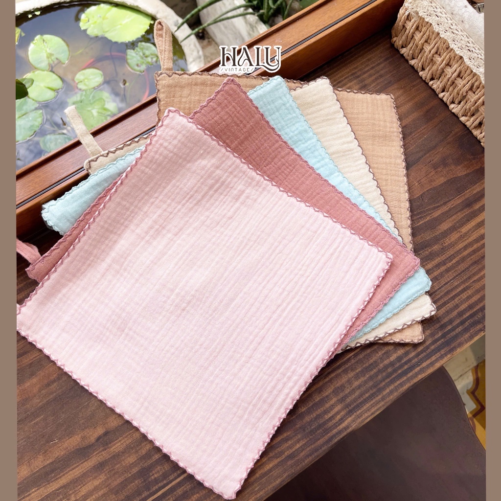 [HALU VINTAGE] Khăn mặt xô muslin trơn mềm mịn cho bé