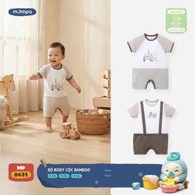 Bodysuit cho bé sơ sinh Mompa cộc tay 0-9 tháng vải Sợi tre Bamboo mềm mại co giãn MP 0431