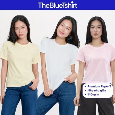 TheBlueTshirt - Áo thun trắng tay ngắn cổ tròn cotton pha lanh cao cấp cho nữ - Paper Regular T