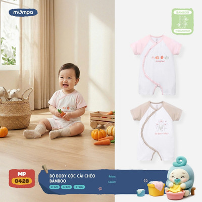 Bodysuit cho bé sơ sinh Mompa cộc tay 0-9 tháng vải Sợi tre Bamboo mềm mại co giãn MP 0428