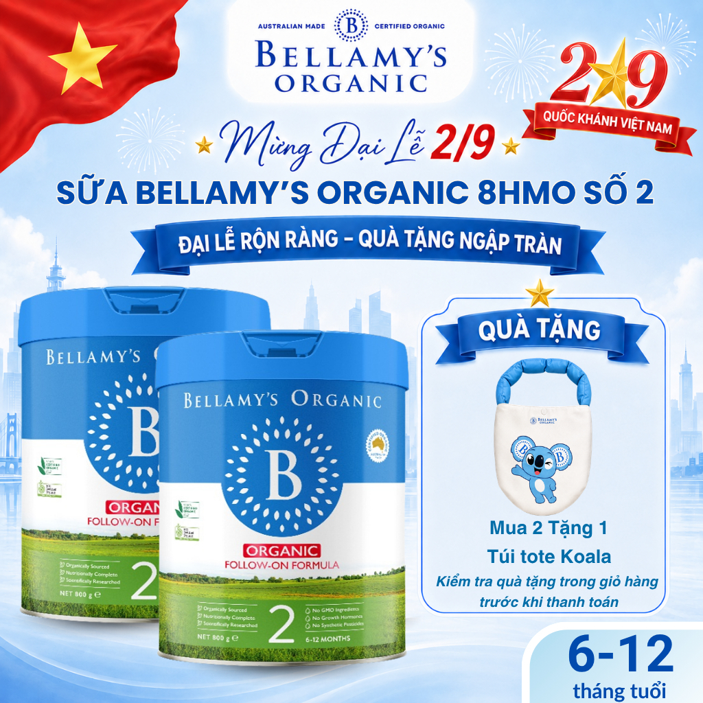COMBO 2 Lon Sữa Bellamy Organic  8HMO Số 2 -Hỗ Trợ Miễn Dịch & Tiêu Hoá- BELLAMY'S ORGANIC