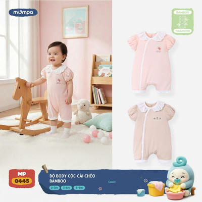 Bodysuit cộc tay cho bé sơ sinh Mompa 0-9 tháng vải Sợi tre Bamboo mềm mại cúc chéo MP 0445