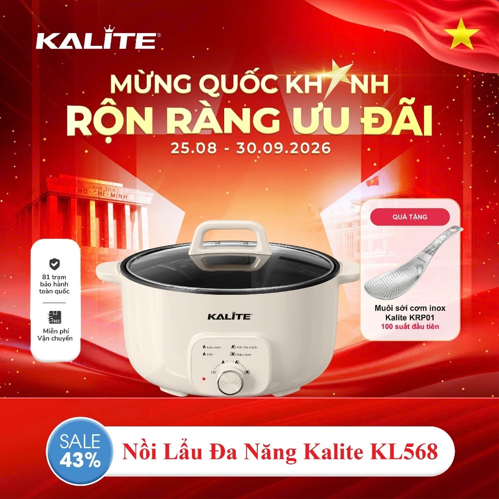 Nồi Lẩu Điện Đa Năng 6L KALITE KL568 Elegant - Mâm Nhiệt Ống Đôi - Công Suất 2000W - 3 Mức Nhiệt