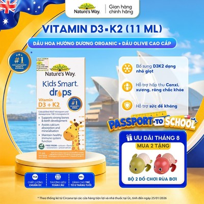 Vitamin D3K2 Nature's Way, Với Dầu Hoa Hướng Dương Organic, Giúp Bổ sung Vitamin D3, K2-MK7 Cho Trẻ Sơ Sinh Hộp 11ml