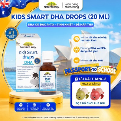 DHA Drops Nature's Way Kids Smart Bổ Sung DHA, EPA, Omega 3 RTG Cô Đặc, Hỗ Trợ Tốt Cho Não Và Mắt Cho Bé 20ml