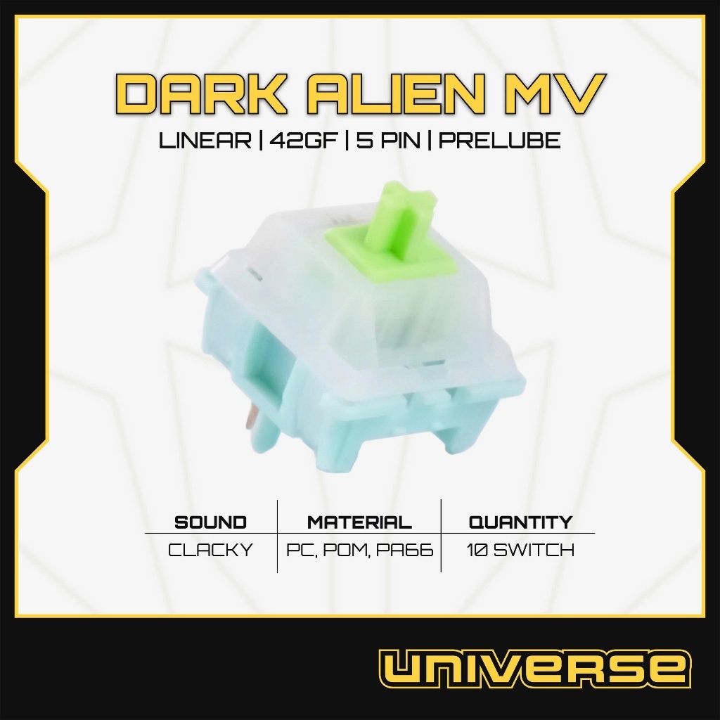 ​10 Switch MechLand Verdant Dark Alien Switch Linear 42g 5 Pin Prelube Công Tắc Bàn Phím Cơ Universe