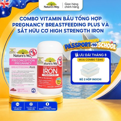 Combo Vitamin Bầu Thông Minh: Vitamin Tổng Hợp Nature's Way Pregnancy Breastfeeding Plus và Sắt Hữu Cơ Strength Iron
