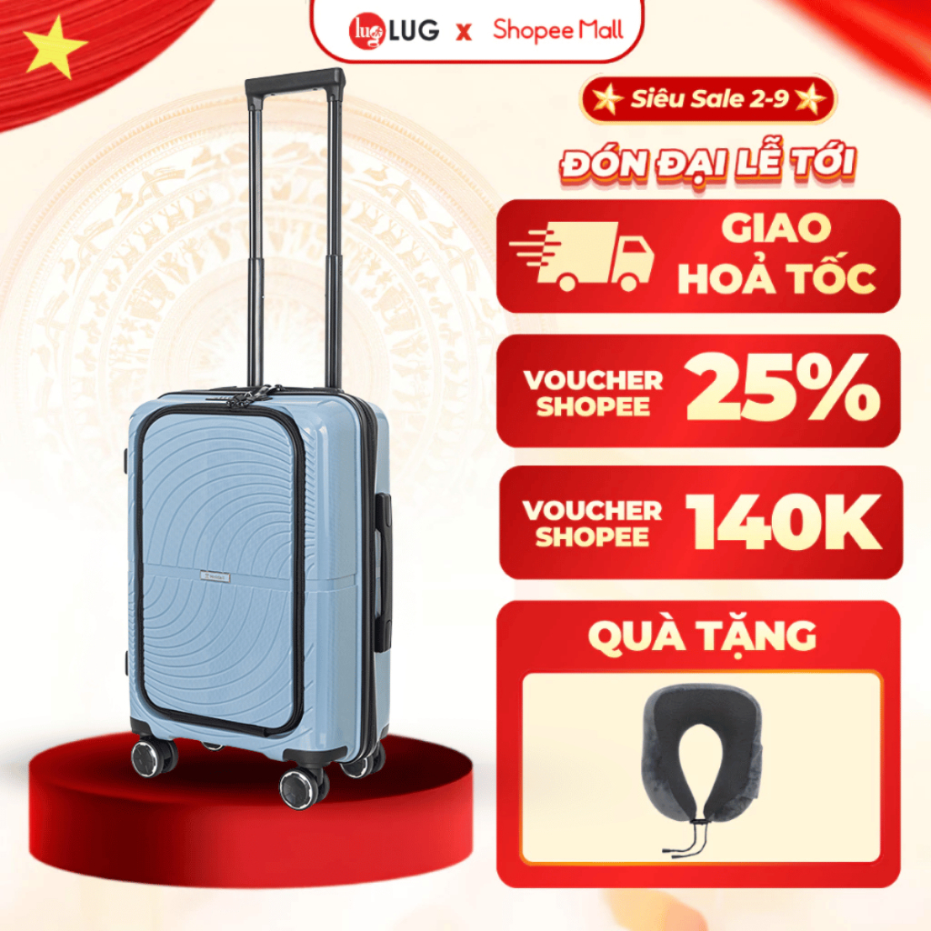 [CÓ NGĂN ĐỰNG LAPTOP] Vali Kéo LUG Holdall MP2611 - Size 20 Nhựa PP chống bể vỡ, Khoá Số Bảo Mật An 