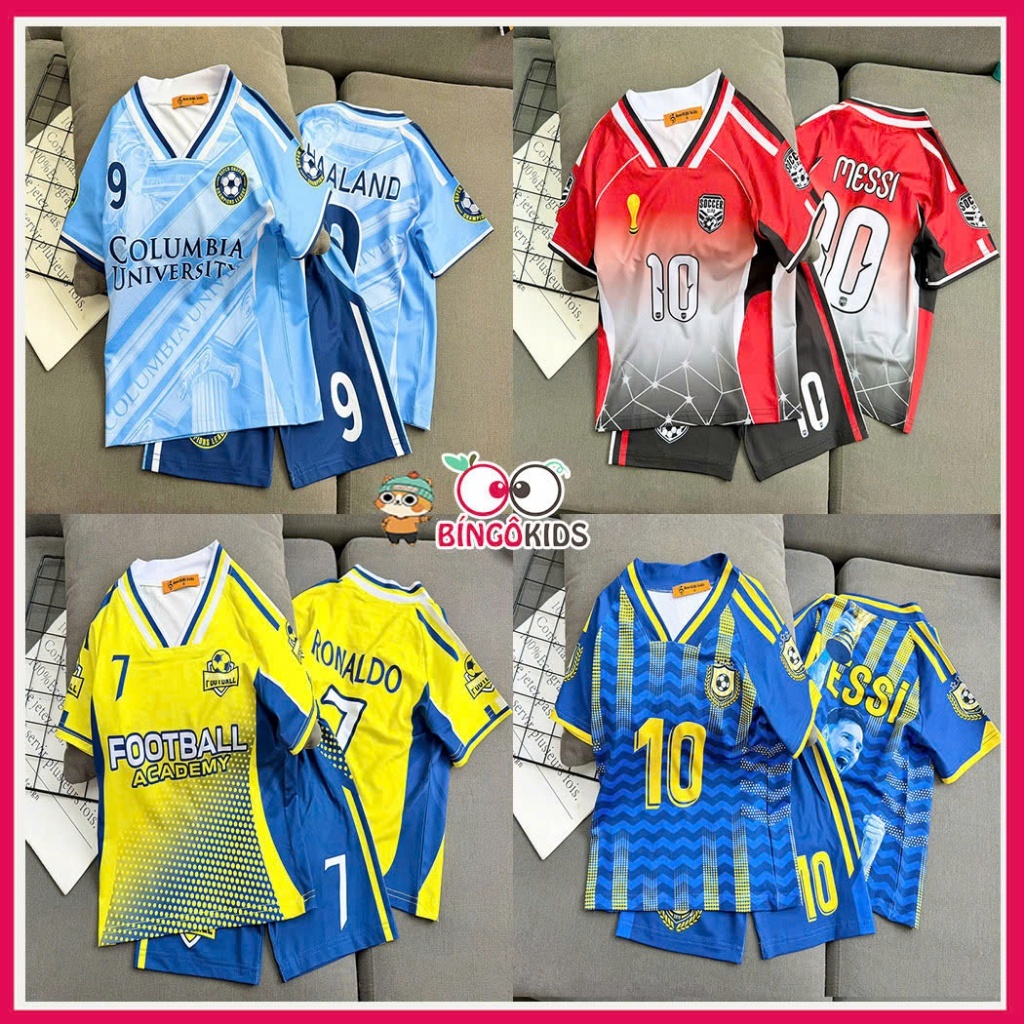 Đồ Bộ Đá Banh Bé Trai Thun Lạnh In 3D Messi Ronaldo Áo Quần Thể Thao Trẻ Em