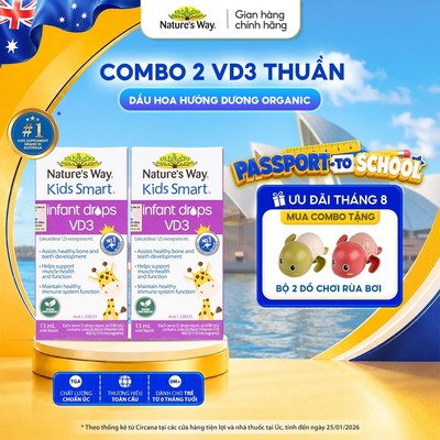 Combo 2 Vitamin D3 Thuần Nature’s Way, Với Dầu Hoa Hướng Dương Organic, Cho Trẻ Sơ Sinh Hộp 13ml