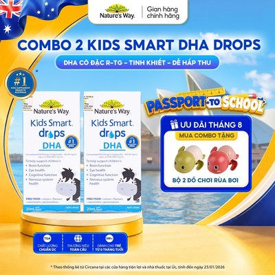 Combo 2 DHA Drops Nature's Way Kids Smart Bổ Sung DHA, EPA, Omega 3 RTG Cô Đặc, Hỗ Trợ Tốt Cho Não Và Mắt Cho Bé 20ml