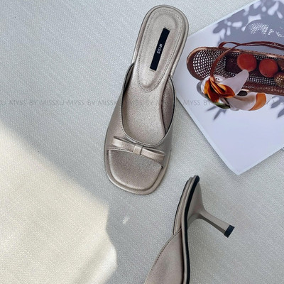Giày guốc sục nữ MYSS mũi tròn quai nơ gót nhọn 7cm thời trang - SU205
