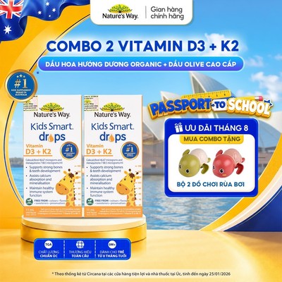 Combo 2 Vitamin D3K2 Nature's Way, Dầu Hoa Hướng Dương Organic, Giúp Bổ sung Vitamin D3, K2 Cho Trẻ Sơ Sinh Hộp 11ml