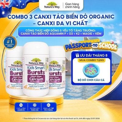 Combo 3 Viên Nhai Canxi Nature's Way Canxi Tảo Biển Đỏ Organic, Aquamin F Kết hợp D3K2, Magie, Kẽm Cho Bé 30 Viên
