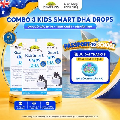 Combo 3 DHA Drops Nature's Way Kids Smart Bổ Sung DHA, EPA, Omega 3 RTG Cô Đặc, Hỗ Trợ Tốt Cho Não Và Mắt Cho Bé 20ml