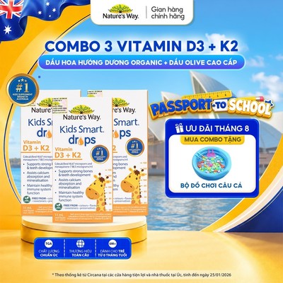 Combo 3 Vitamin D3K2 Nature's Way, Với Dầu Hoa Hướng Dương Organic, Giúp Bổ sung D3, K2-MK7 Cho Trẻ Sơ Sinh Hộp 11ml