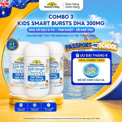 Combo 3 DHA 300mg Nature's Way Kids Smart Triple Strength Bổ Sung DHA Hàm Lượng Cao, Omega 3 RTG Cô Đặc Cho Bé 50 Viên