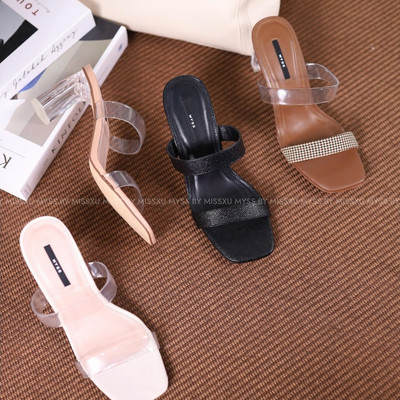 Giày guốc nữ MYSS 2 quai ngang gót trong suốt 8,5cm thời trang - SU91