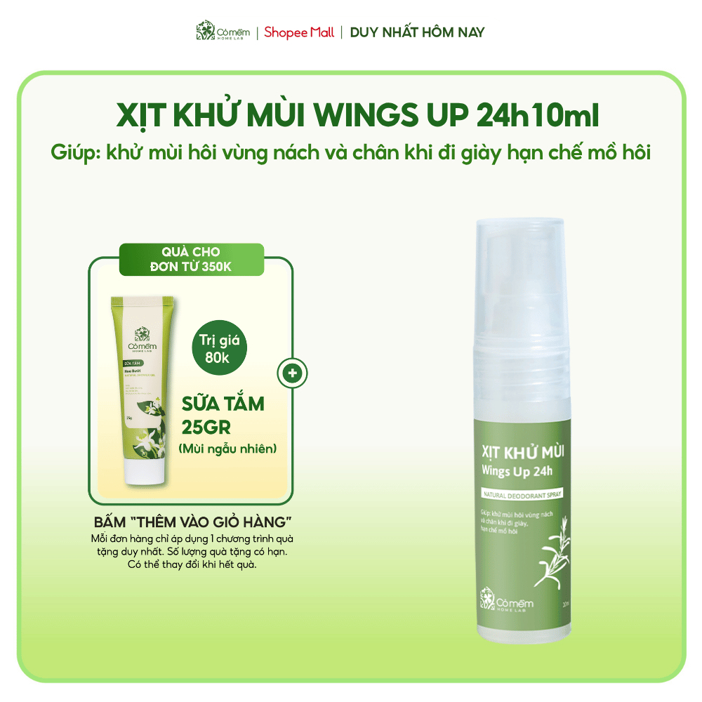 [Size 10ml] Xịt Khử Mùi Wings Up 24h Cỏ Mềm