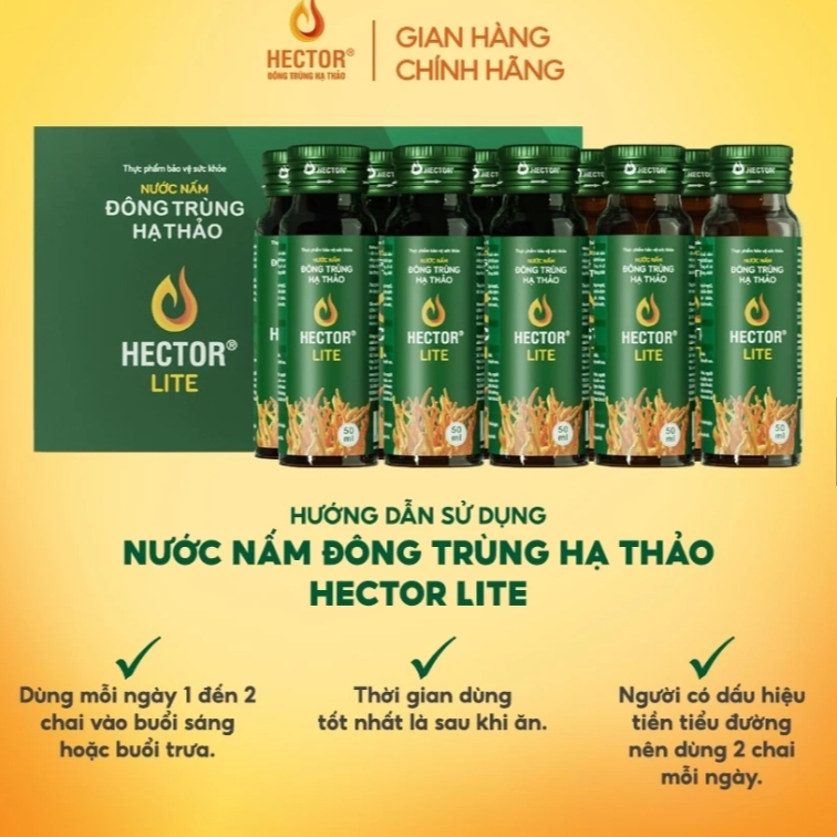 Nước Nấm Đông Trùng Hạ Thảo Hector Lite (Hộp 10 chai)