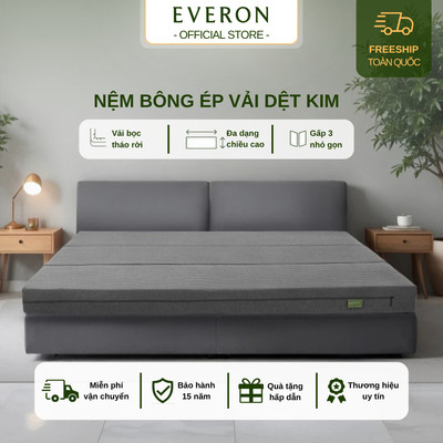 Đệm bông ép gấp ba Everon vải dệt kim (chất liệu bông polyester) đầy đủ kích thước