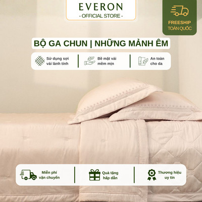 [Everon] Bộ ga gối cao cấp Thêu hiện đại sang trọng (Bộ Ga chun: 1 ga chun+2 vỏ gối nằm- BST2027 Những Mảnh Êm)