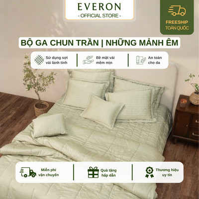 [Everon] Bộ ga gối cao cấp Thêu hiện đại sang trọng (Bộ GCT 4 mùa:1 ga chần+2 vỏ gối+1 chăn 4 mùa-BST2027 Những mảnh êm)