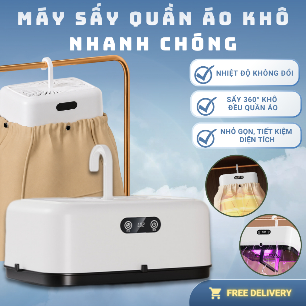 Máy Sấy Quần Áo Mini Có Móc Treo Dryer Hanger Tải Trọng 10kg 600W – Sấy Khô Quần Áo Tiện Dụng, Tiết 