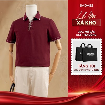 Áo Polo Nam BADASS Regular Fit Vải Cotton Co Giãn Phối Line Kẻ Nẹp Khóa Kéo Thêu Ngực - POTTK738