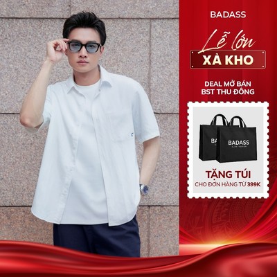 [BADASSxQUỐC TRƯỜNG] Áo Sơ Mi Nam BADASS Tay Ngắn Cổ Đức Regular Fit Viscose Cao Cấp Có Túi Ngực - SHNTK715